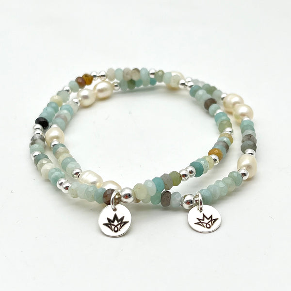 Amazonit Armband mit Süßwasserzucht-Perlen