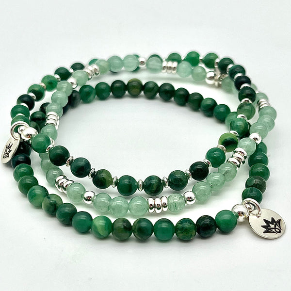 Edelsteinarmbänder aus Prasem und Aventurin