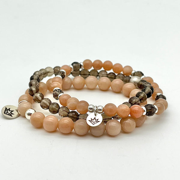 Mondstein Armband mit Rauchquarz