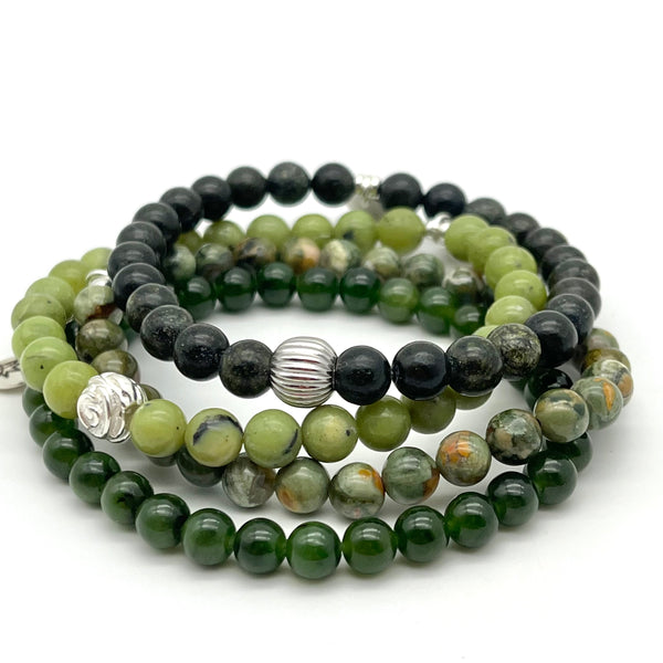 Edelsteinarmbänder in olivgrün mit 925 Sterling Silber