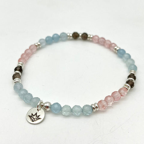 Aquamarin, Quarz und Rauchquarz Armband