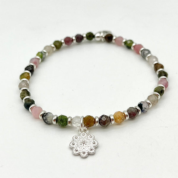 Turmalinarmband mit Blume aus 925 Silber
