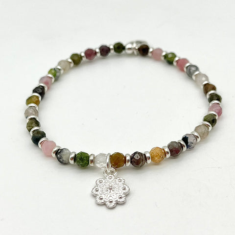 Turmalinarmband mit Blume aus 925 Silber