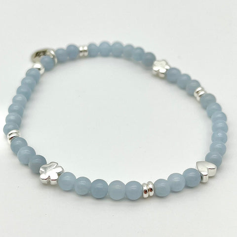 Angelith Armband mit Herzchen und Blümchen aus 925 Silber