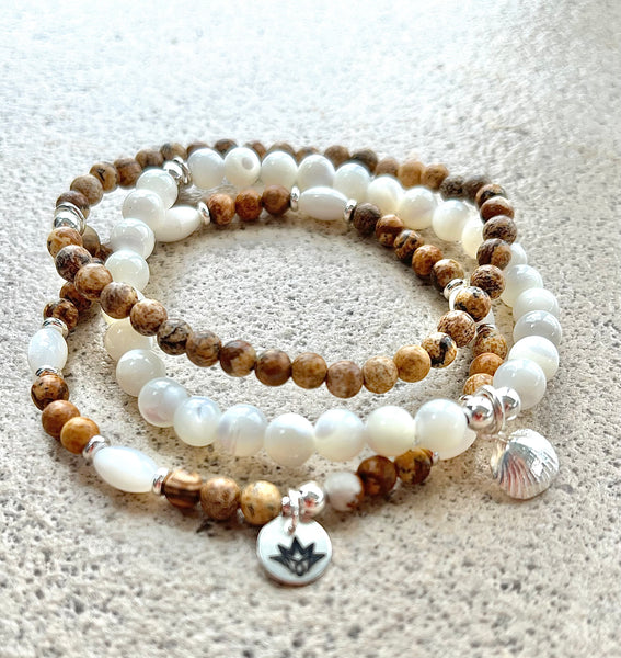 Jaspis / Perlmutt Armband