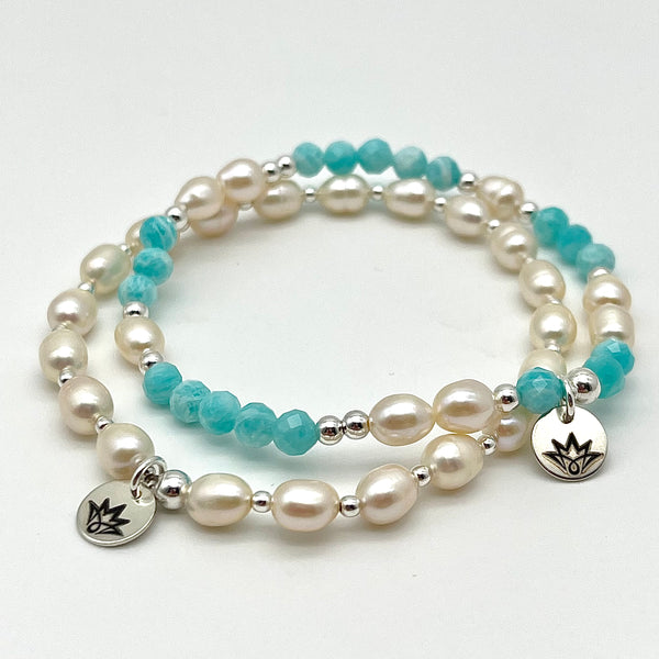 Edelsteinarmband aus Amazonit und Perlen