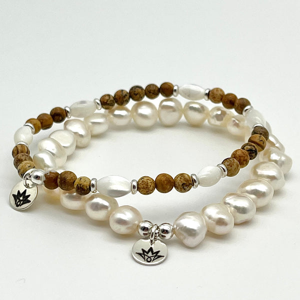 Edelsteinarmband aus Jaspis und Perlmutt