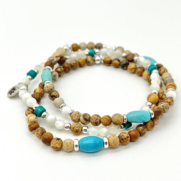 Jaspis Armband mit Perlmutt und Howilth