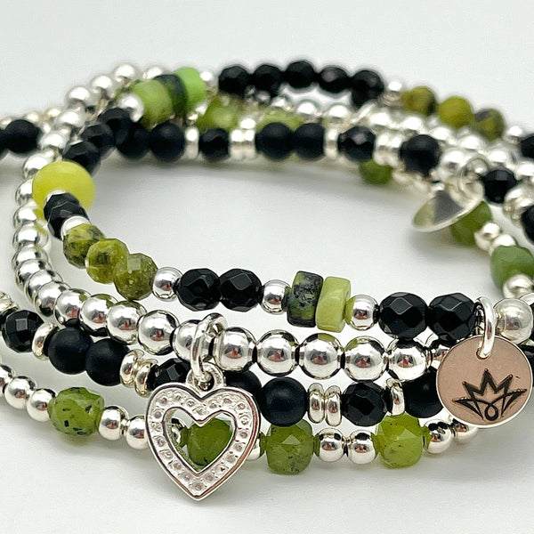 Armbänder aus Onyx, Serpentin und 925 Sterling Silber