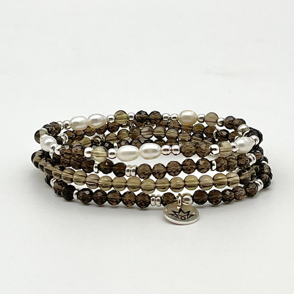 Rauchquarz Armband mit Süßwasserzucht-Perlen