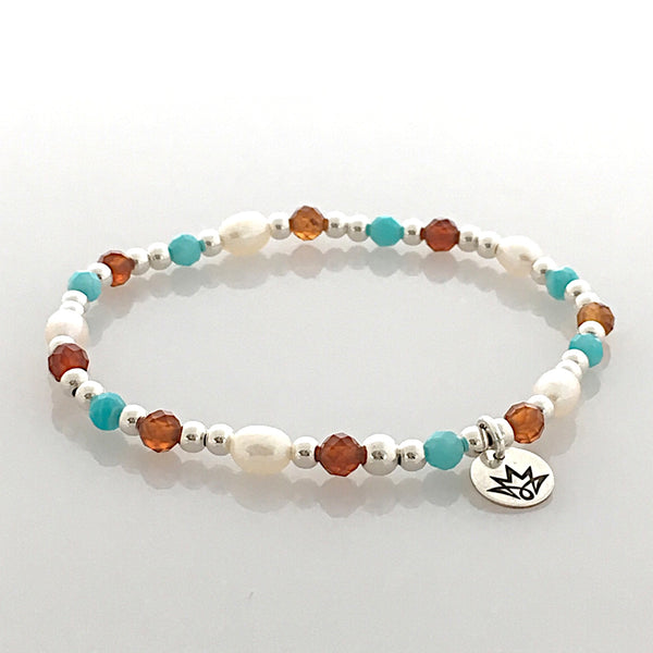 Armband-Set aus Amazonit, Zimt-Granat und Süßwasserzucht Perlen