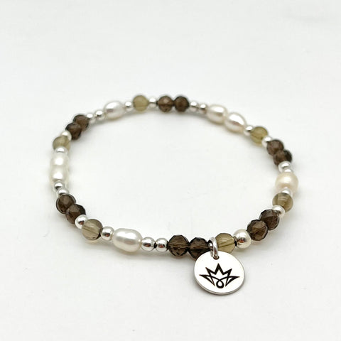 Rauchquarz Armband mit Süßwasserzucht-Perlen
