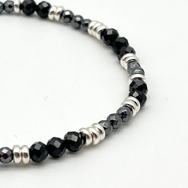 Spinell Armband mit Hämatit und 925 Silber
