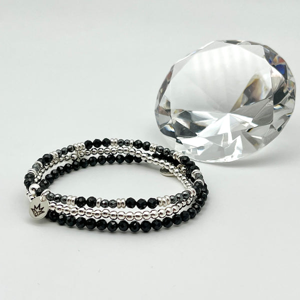 Spinell Armband mit Hämatit und 925 Silber