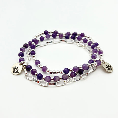 Armband-Set aus Lepidolith und 925 Silber