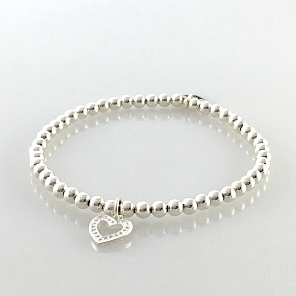Kugelarmband aus 925 Silber mit Herz Charm