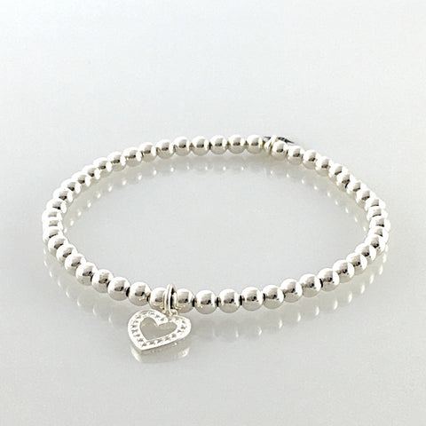Kugelarmband aus 925 Silber mit Herz Charm