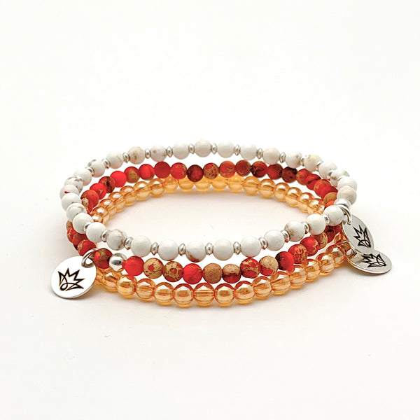 Armband-Set ORANGE aus Bergkristall und Jaspis