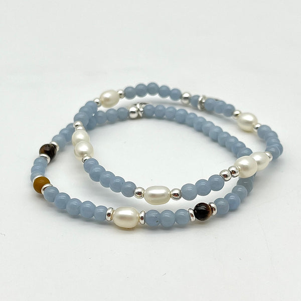 Angelith Armband mit Süßwasserzucht-Perlen