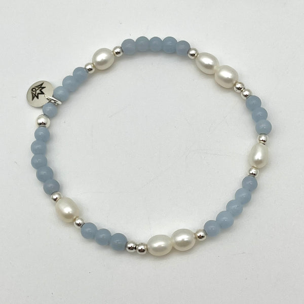 Angelith Armband mit Süßwasserzucht-Perlen