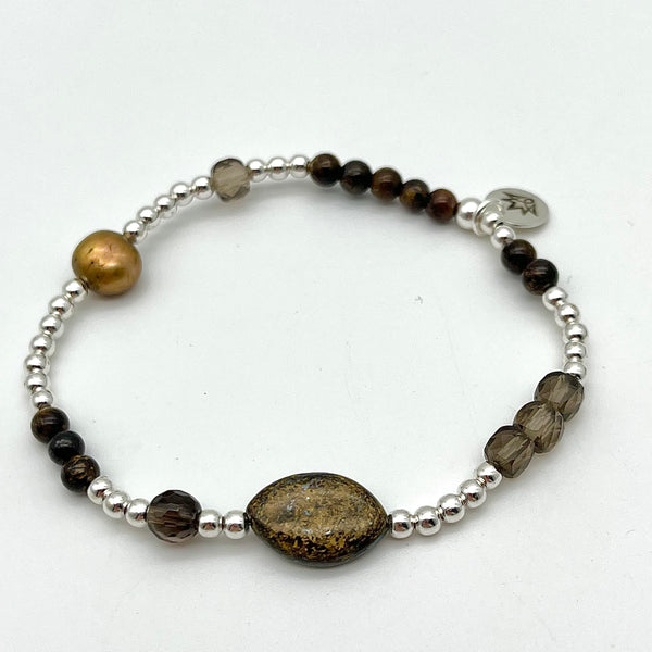 Kugelarmband aus 925 Silber mit Bronzit