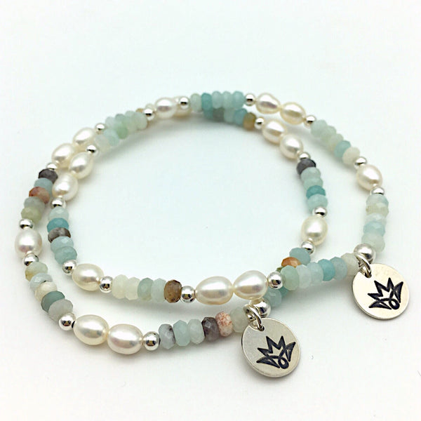 Amazonit Armband mit Süßwasserzucht-Perlen