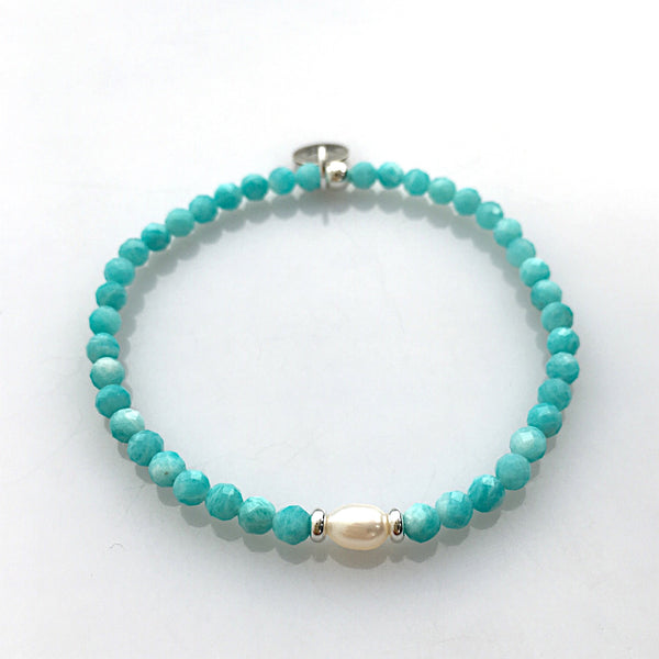 Armband-Set aus Amazonit, Zimt-Granat und Süßwasserzucht Perlen
