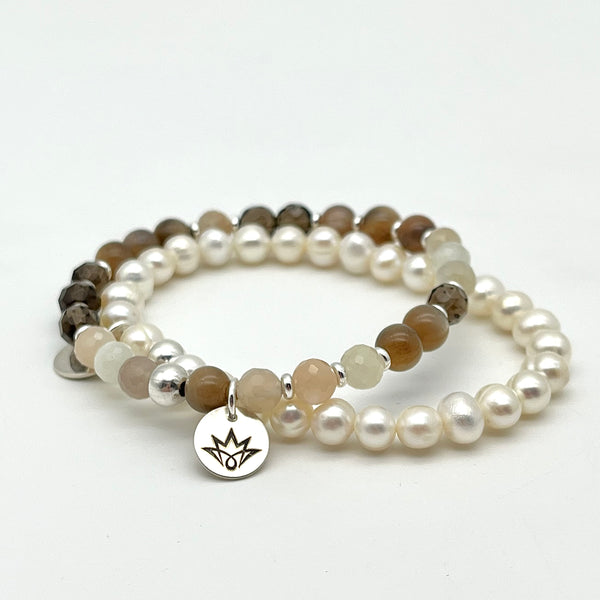 Mondstein Armband mit Rauchquarz