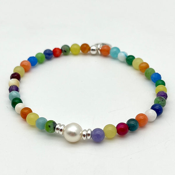 Buntes Edelsteinarmband mit Süßwasser-Zuchtperle „Colette“