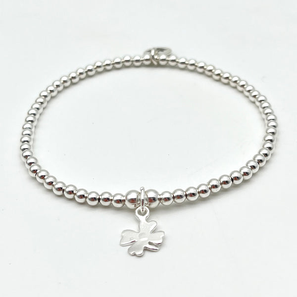 Kugelarmband aus 925 Sterling Silber mit Kleeblatt