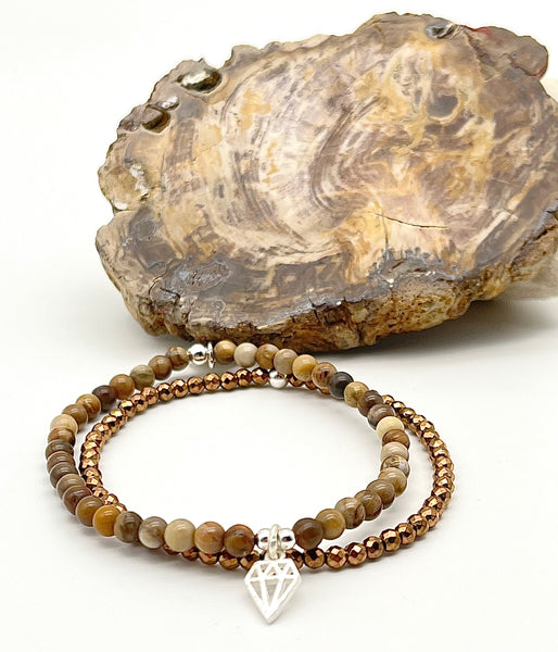 Armband-Set aus versteinertem Holz und Hämatin