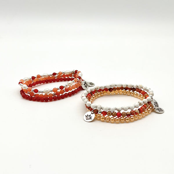 Armband-Set ORANGE aus Bergkristall und Jaspis