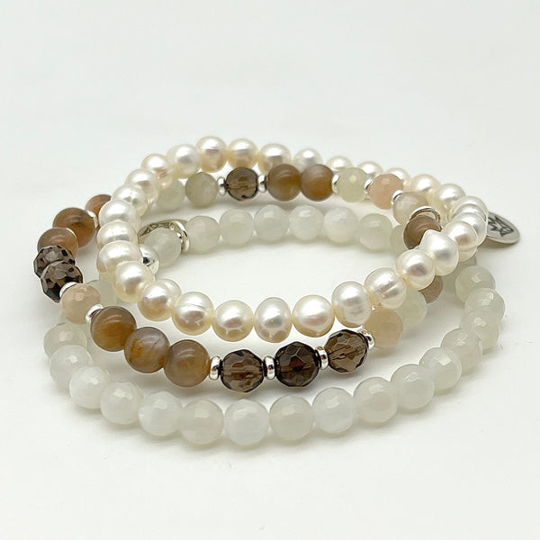 Mondstein Armband mit Rauchquarz