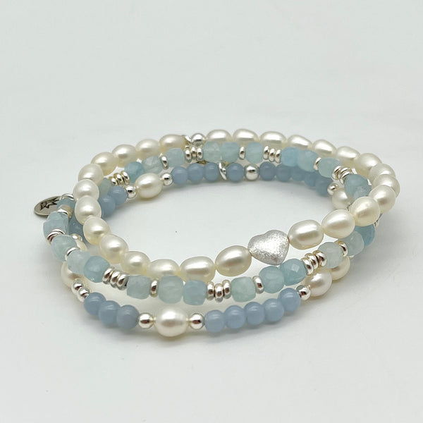 Angelith Armband mit Süßwasserzucht-Perlen