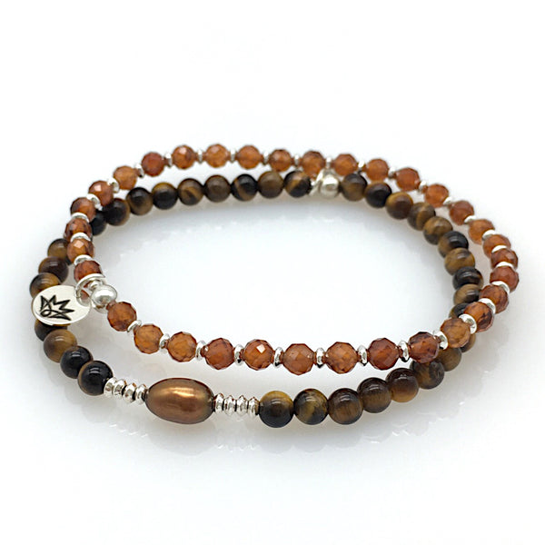 Tigerauge Armband mit Süßwasserzucht Perle