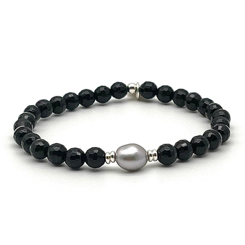 Onyx Armband mit Süßwasser-Zuchtperle