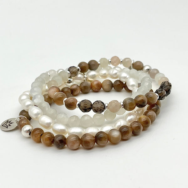 Mondstein Armband mit Rauchquarz