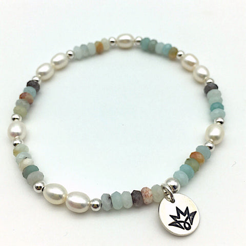 Amazonit Armband mit Süßwasserzucht-Perlen